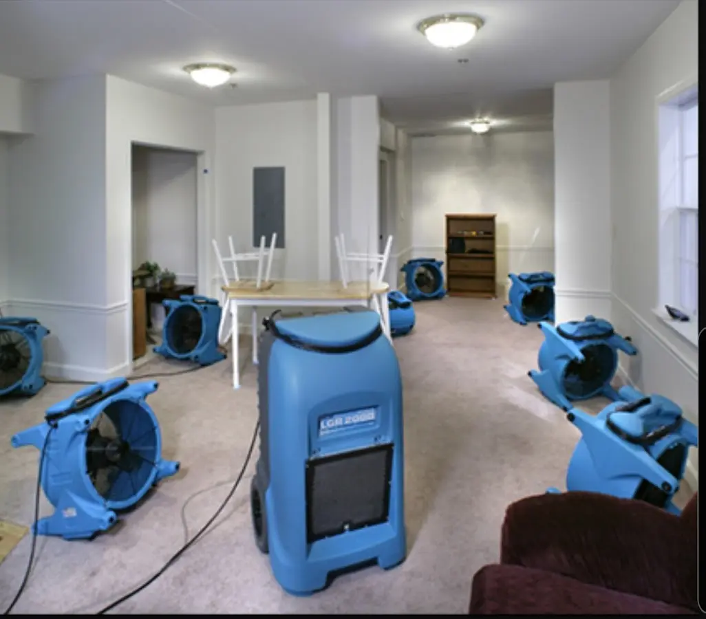 Air movers and dehumidifier setup for Water Damage Restoration in East Rutherford
